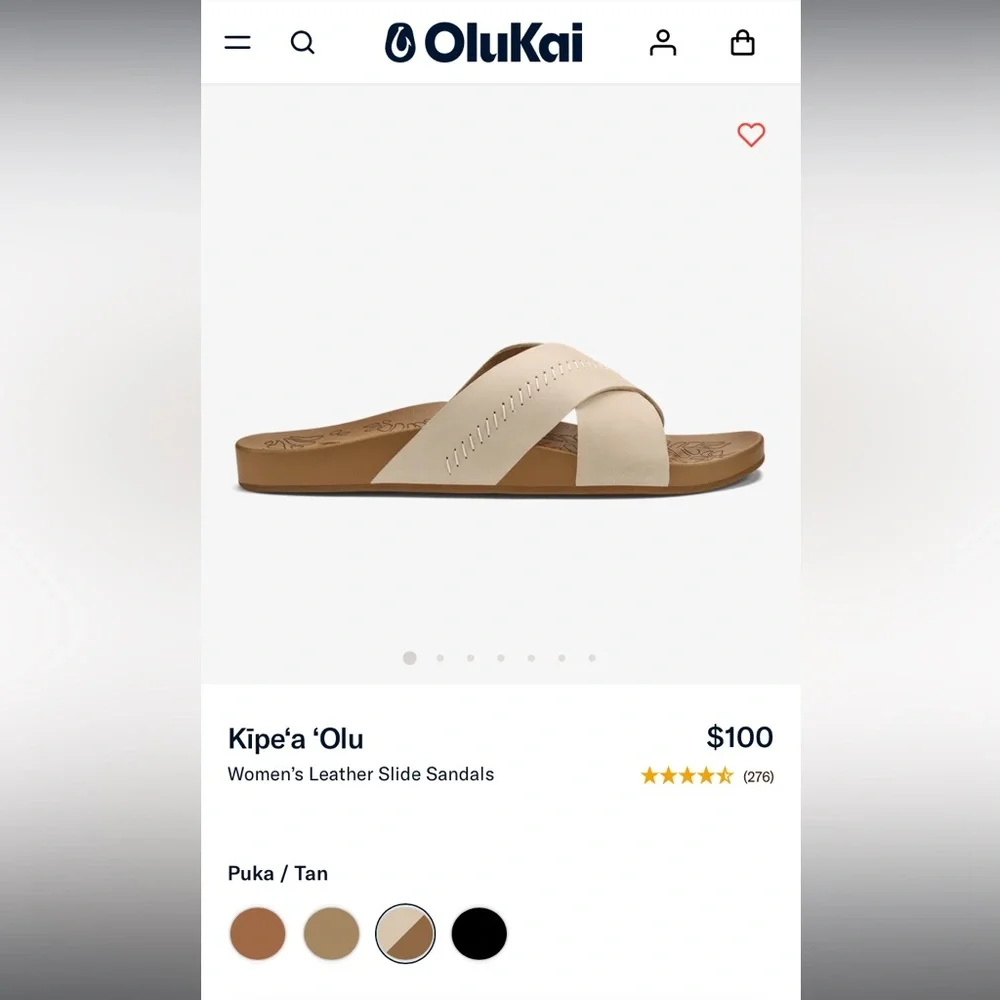 OluKai Kīpe‘a ‘Olu Women’s Leather Slide Sandals Puka Tan Size 8 - Picture 8 of 8